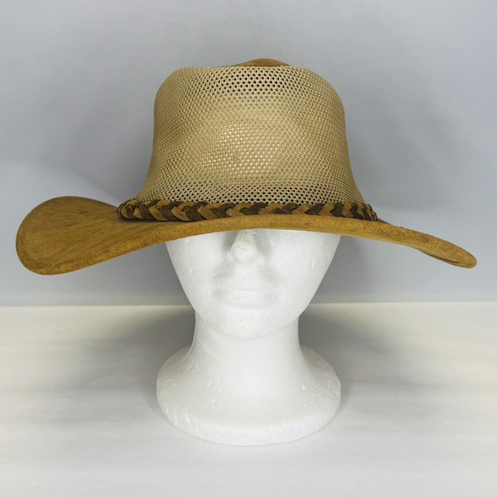 Henschel Hat Co Cowhide Suede Explorer Mesh Crown Made in USA Braided Brown XL